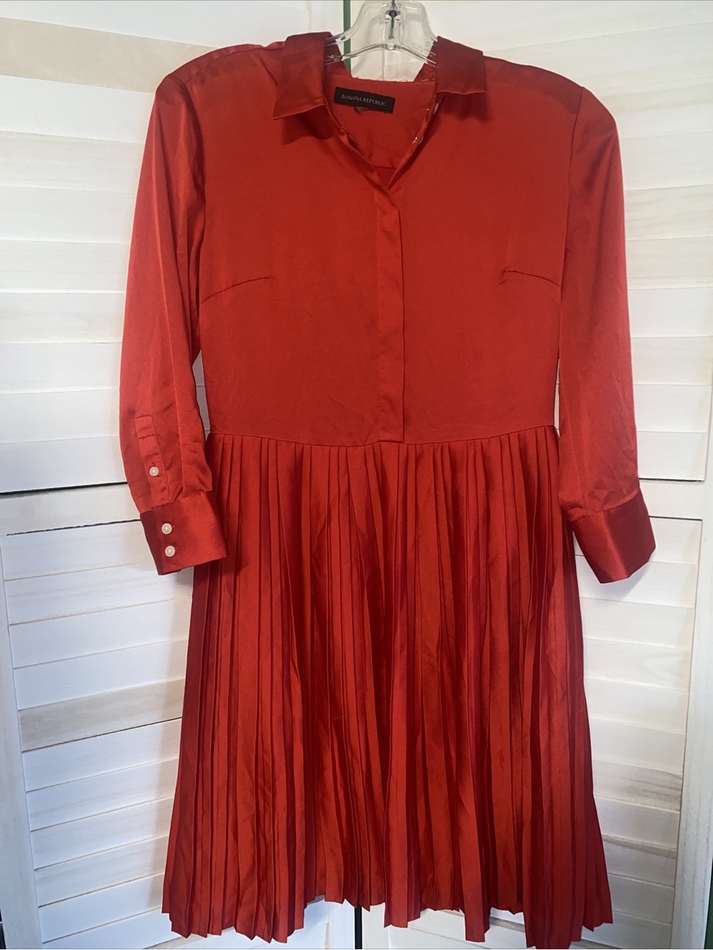 BANANA REPUBLIC Red Midi Long Sleeve Dress Pleated Skirt
